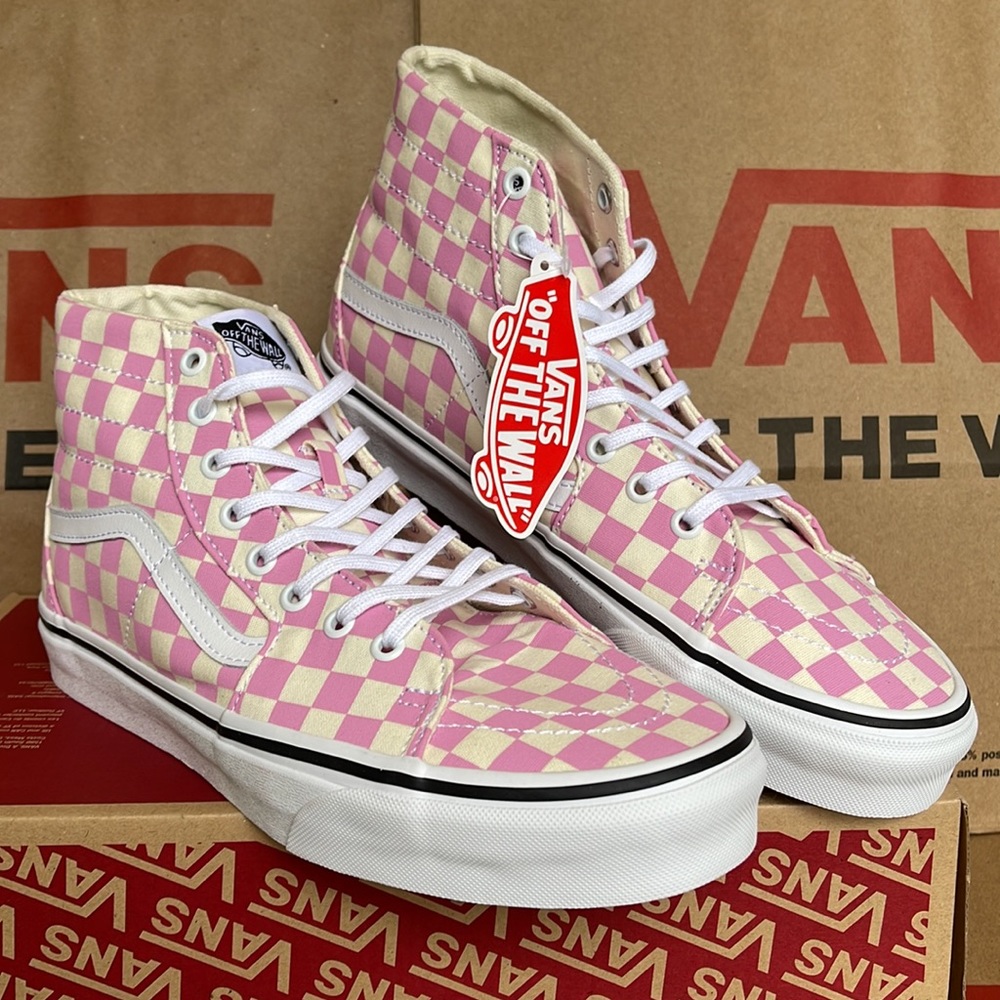Vans Sk8-Hi Tapered Checkerboard Fchsapk/True White sneakers Men’s - Picture 5 of 16
